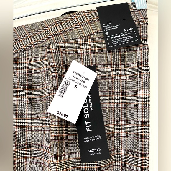 Ricki’s Plaid Pants Women’s Small Brown Slim Fit Work Pants High Rise Office Car - Picture 9 of 15